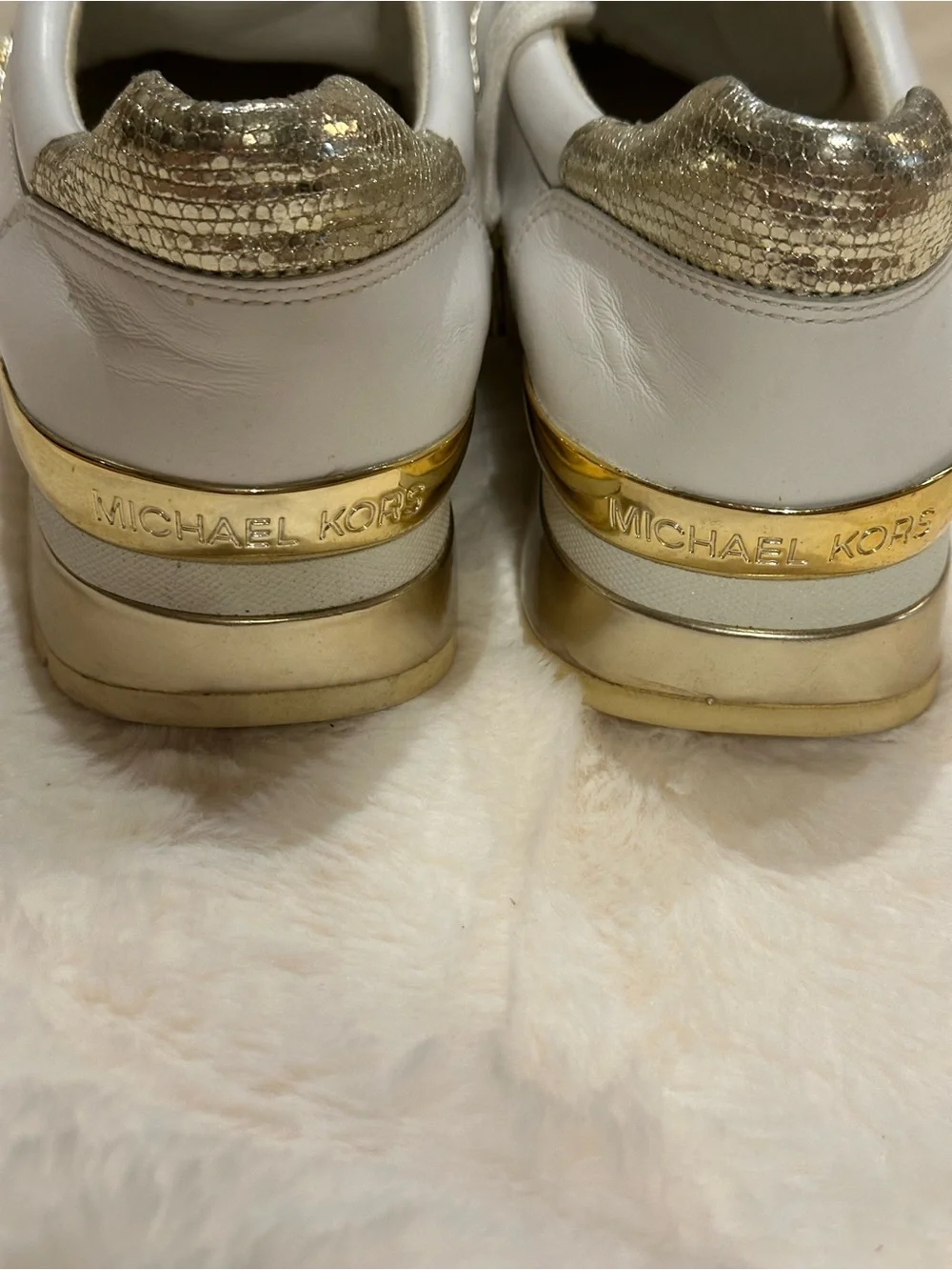 Michael Kors White and Gold Women's Sparkle Lace-Up Sneakers - Picture 8 of 10